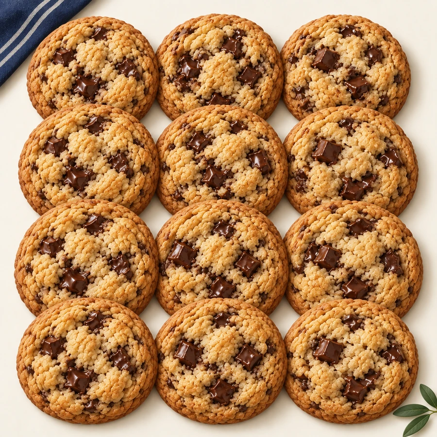 Illustration of 12 jumbo chocolate chip cookies