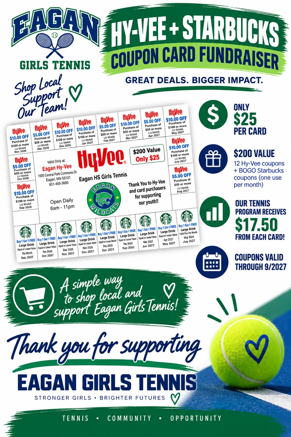 Hy-Vee and Starbucks coupon card fundraiser flyer