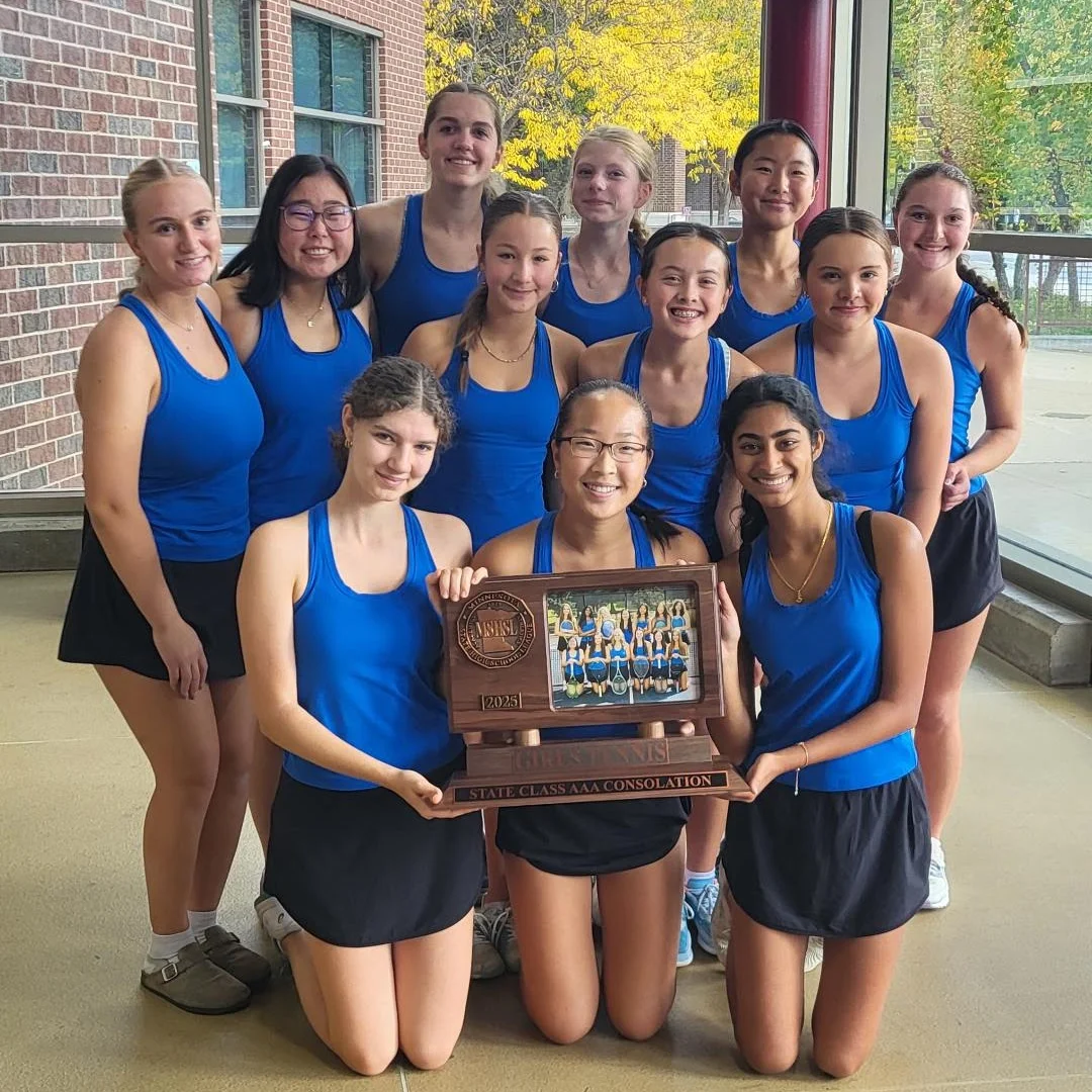 Eagan Girls Tennis celebrating as 2025 State Team Consolation Winners
